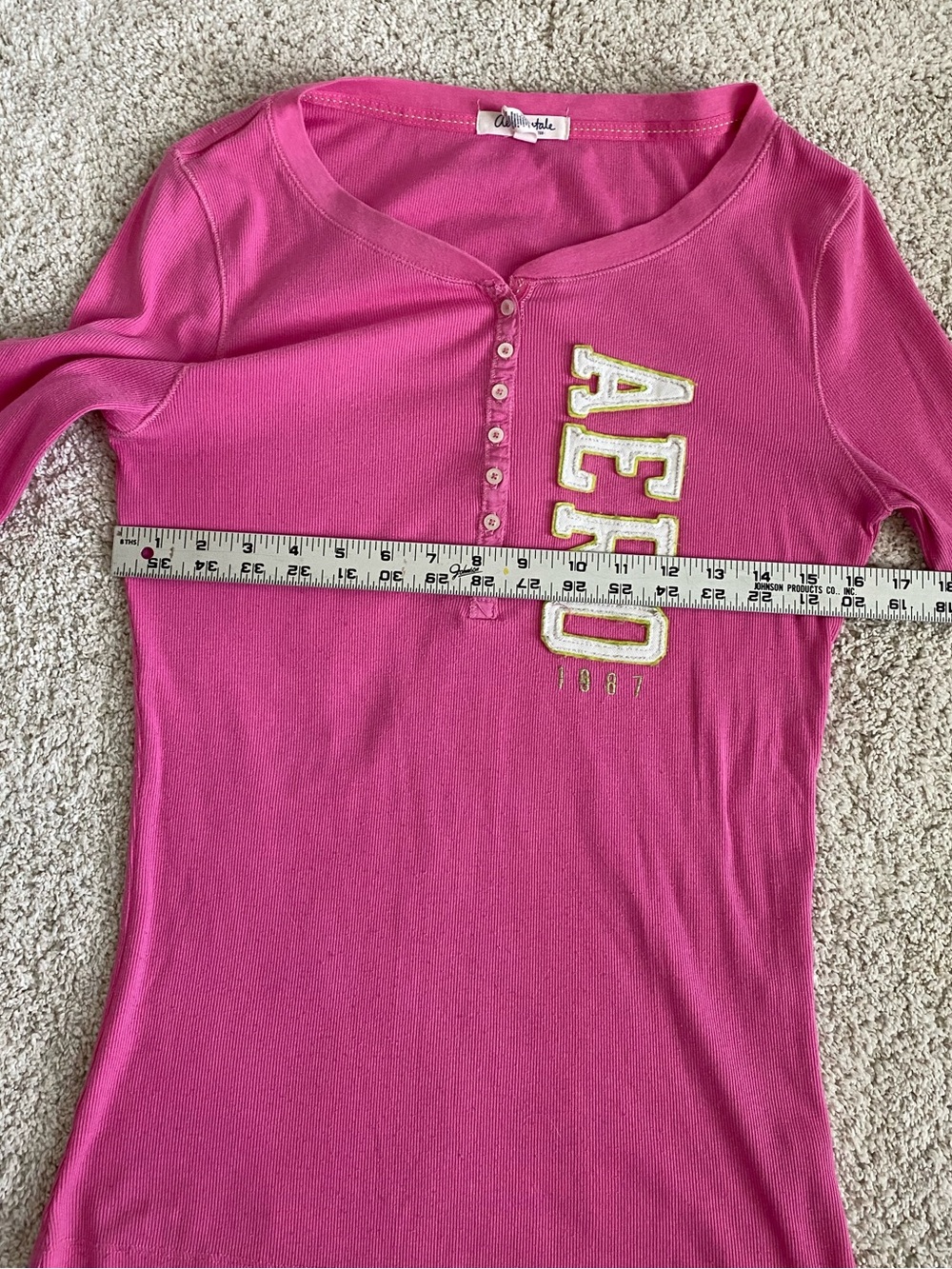 Vintage Aeropostale Pink Long Sleeve Ribbed Henley XL - Picture 5 of 6